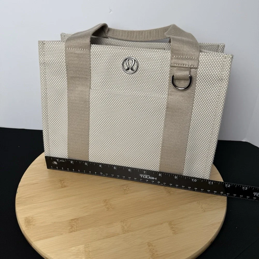 Lululemon Purse Two Tone Canvas Mini Tote Bag 4.5L In Mojave Tan/ Light Ivory
